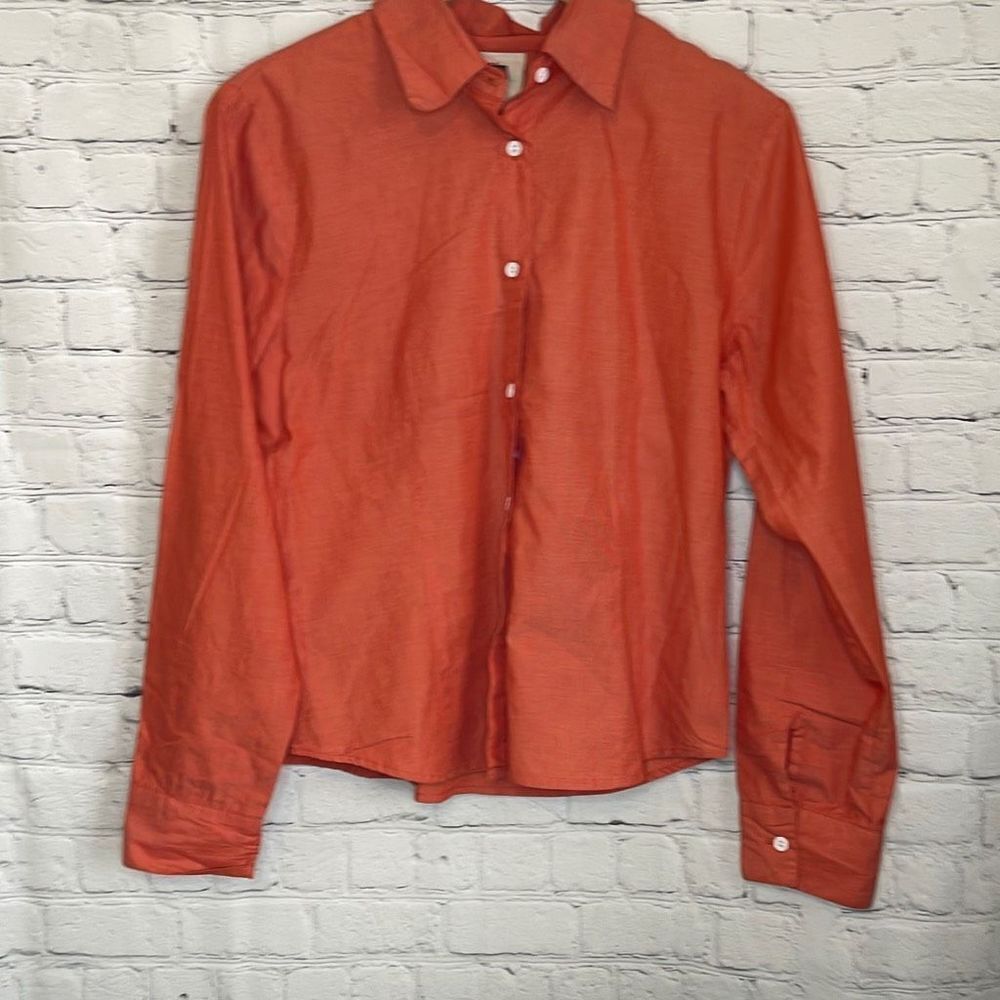 Cake women’s Orange Long Sleeve Button Down Shirt with‎ Purple Embroirdered Back
